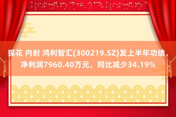 探花 内射 鸿利智汇(300219.SZ)发上半年功绩，净利润7960.40万元，同比减少34.19%